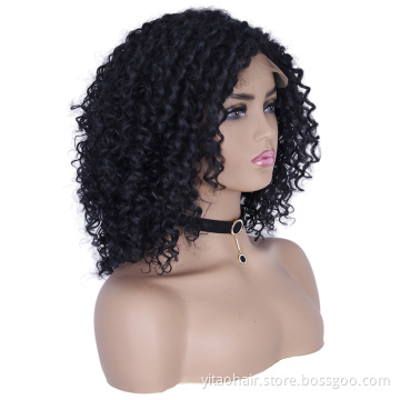 Water Wave Natural black Transparent Lace Front Wig Heat Resistant Synthetic Hair Fiber Short  Curly Synthetic Wigs For Women